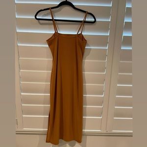 Orange Spaghetti Strap Bodycon Dress/ Side Slit
